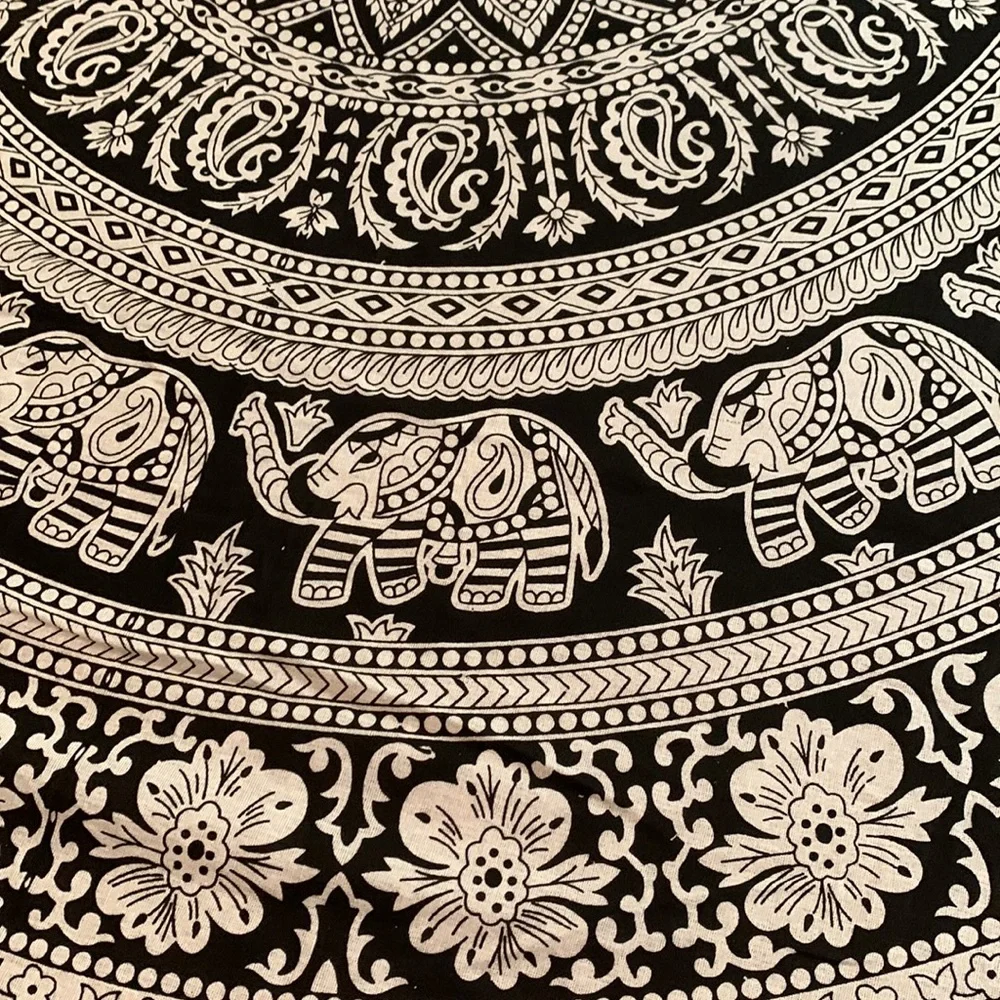 Handmade Black and White Elephant Tapestry made in India. 80” X 52”